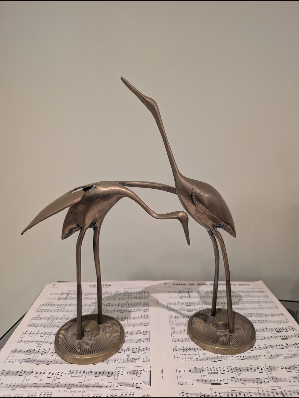 Mid Century Brass Crane Sculpture Pair - Elegant Gold Bird Figurines
